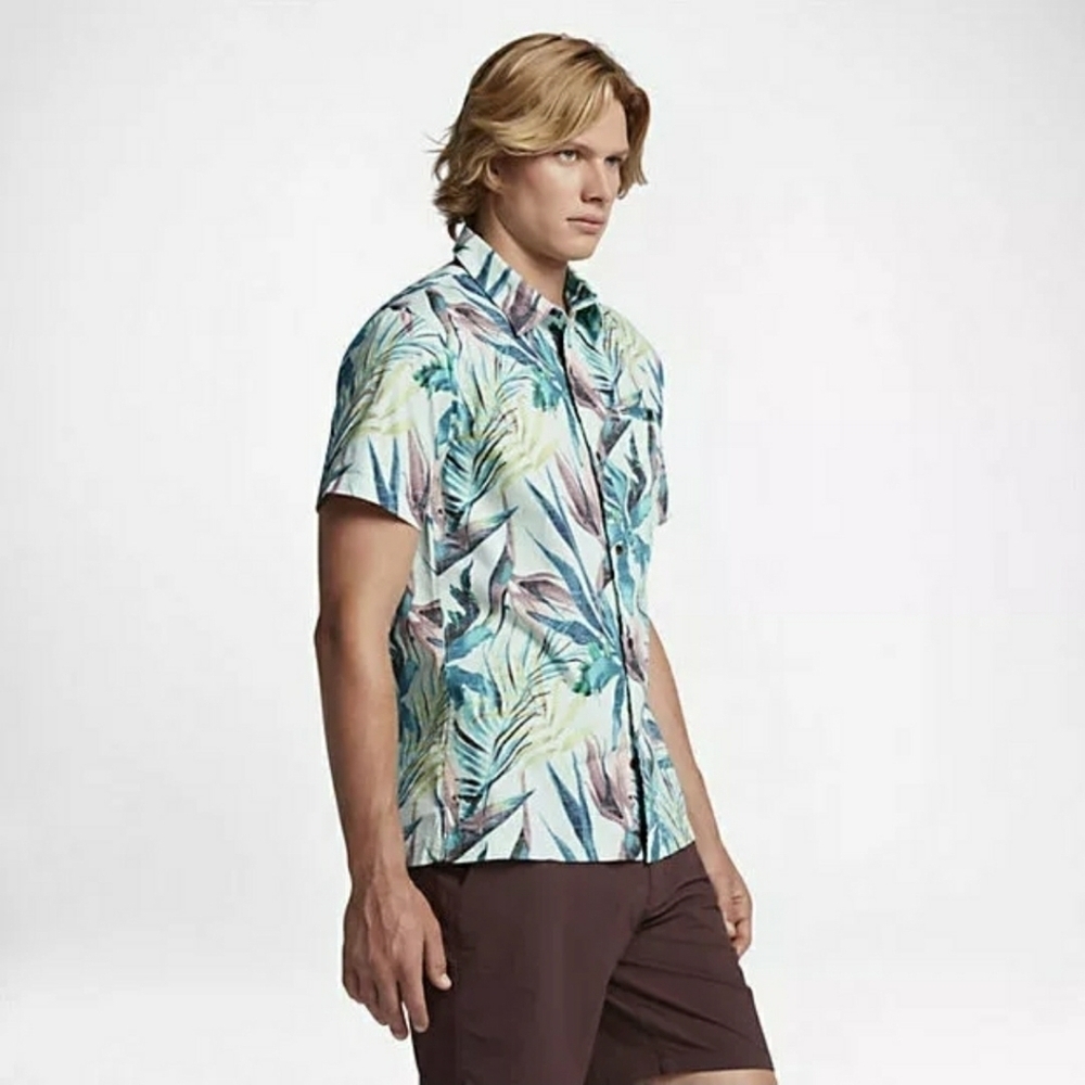 Hurley Cotton Short Sleeve Shirt Casual Tropical Floral Hawaii Vacation
